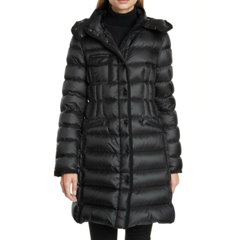 Hermine Grosgrain Trim Quilted Down Puffer Coat in Black/Black Size 1 / US 2-4